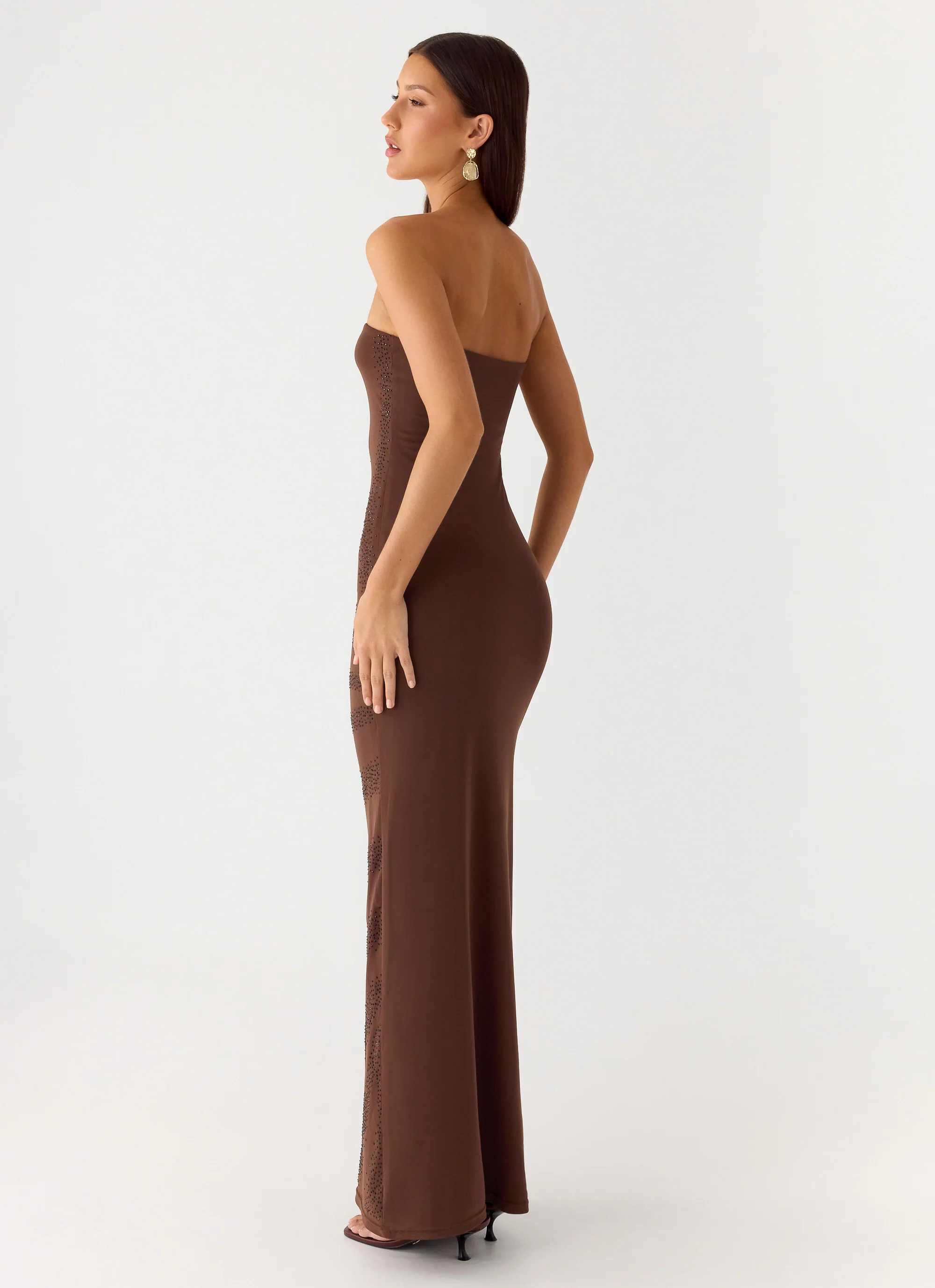 Belisse Beaded Mesh Maxi Dress - Chocolate - Image 7