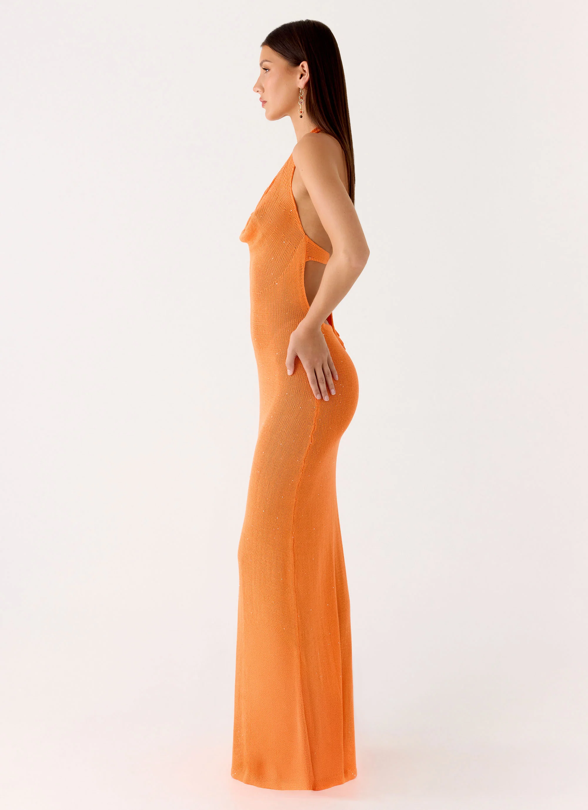 Delfina Cowl Knit Maxi Dress - Orange - Image 2