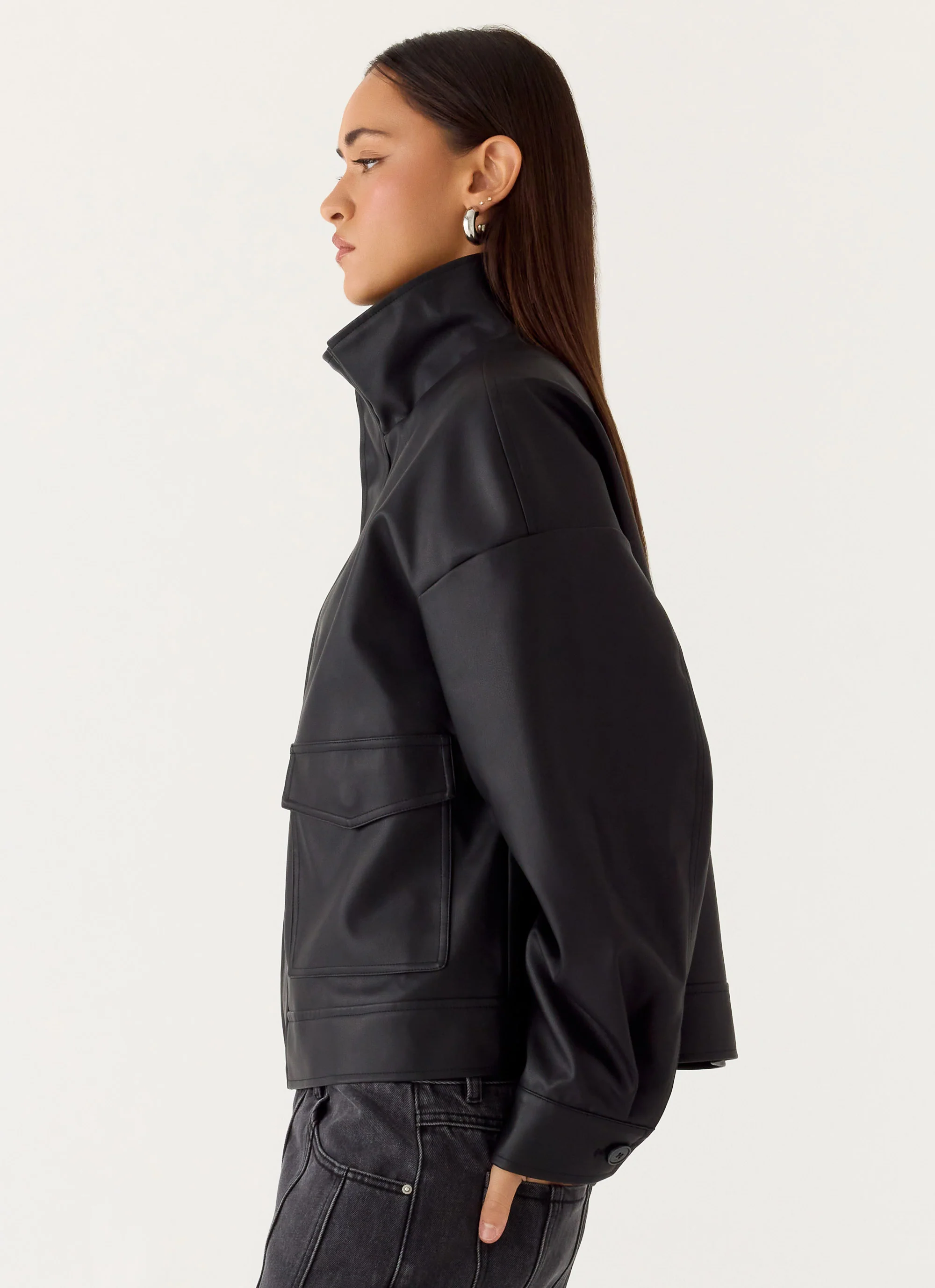 James PU Bomber Jacket - Black - Image 4