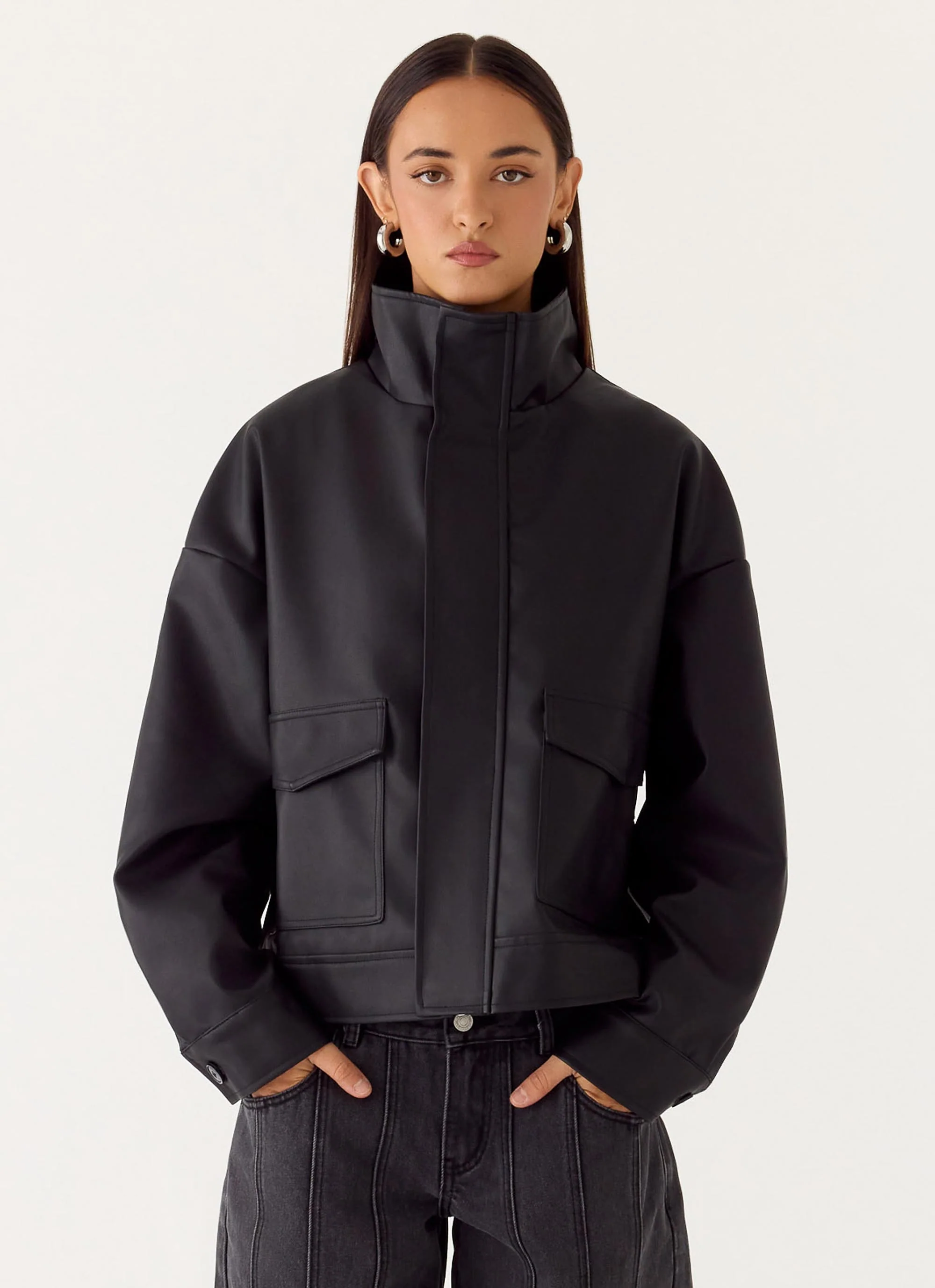 James PU Bomber Jacket - Black - Image 5