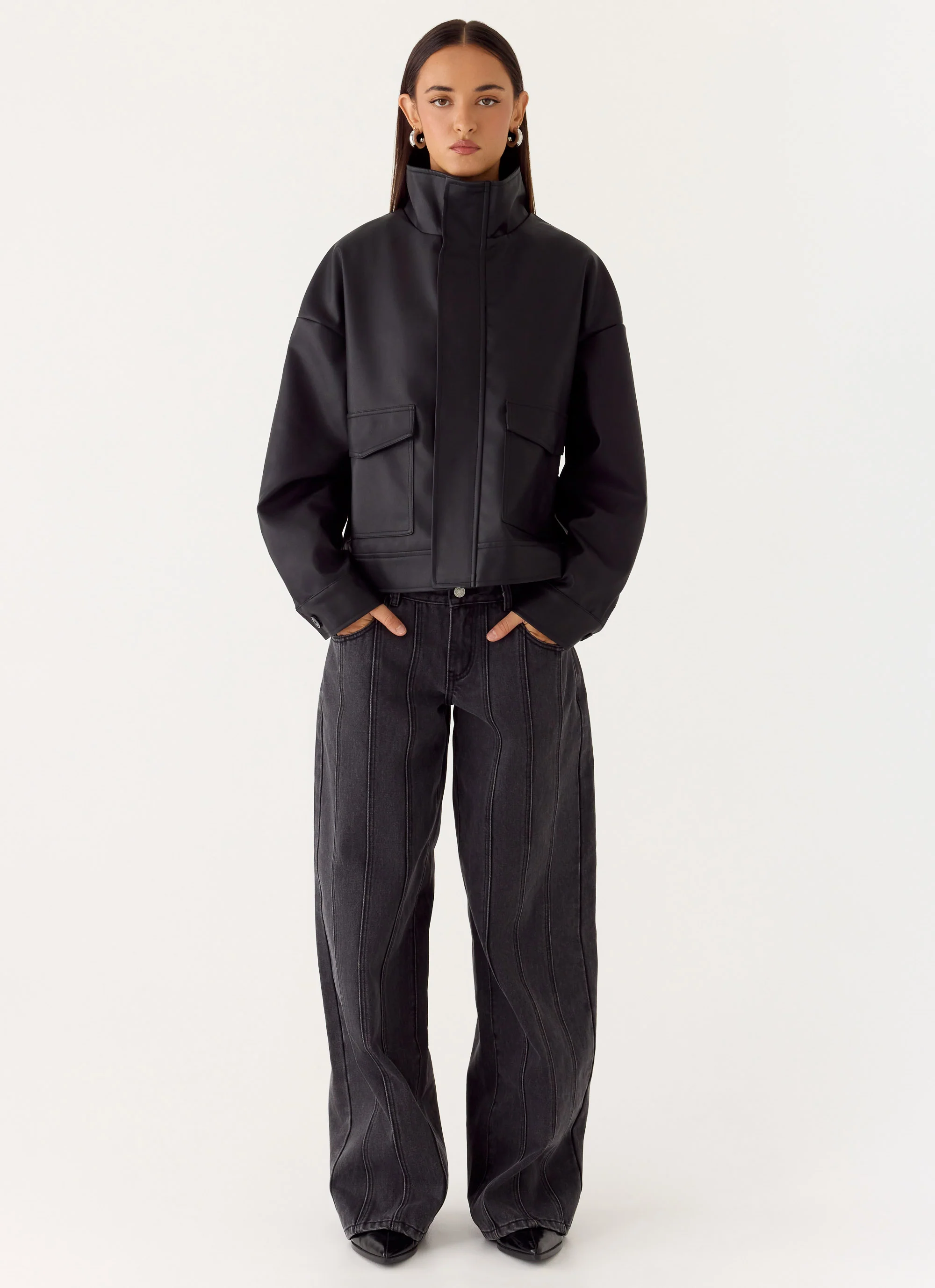 James PU Bomber Jacket - Black - Image 6