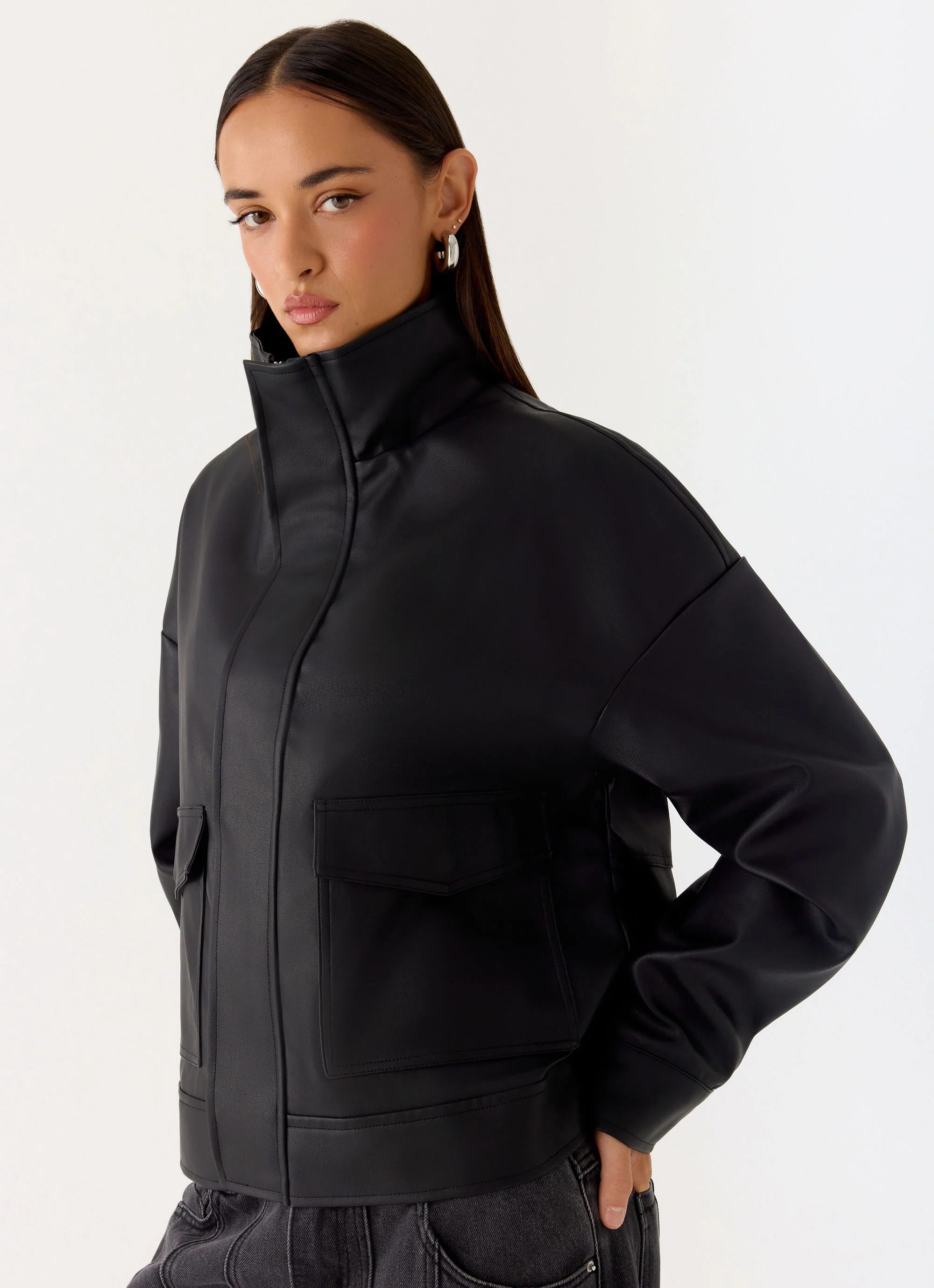 James PU Bomber Jacket - Black - Image 8
