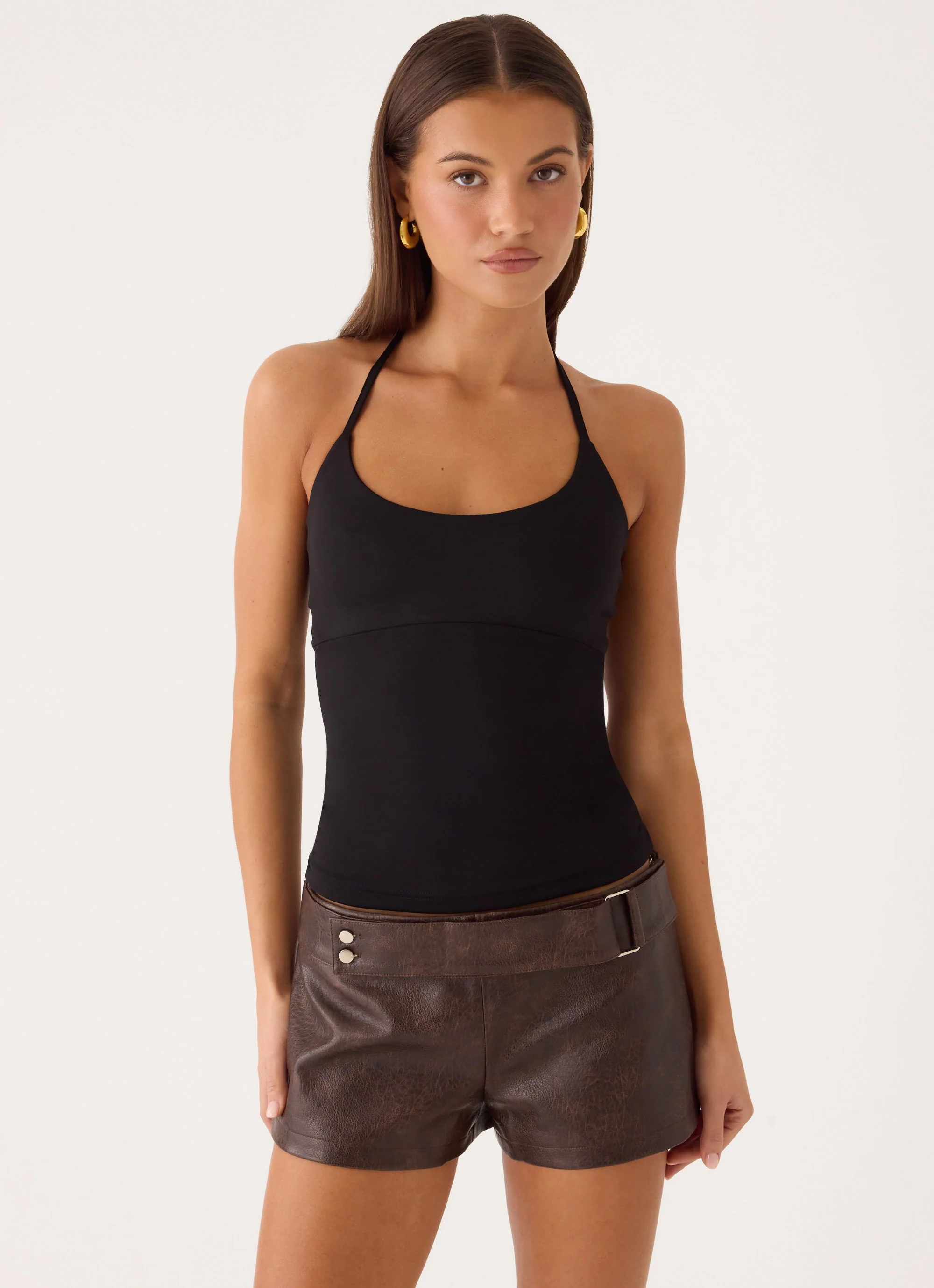 Kally PU Low Rise Shorts - Washed Brown - Image 2