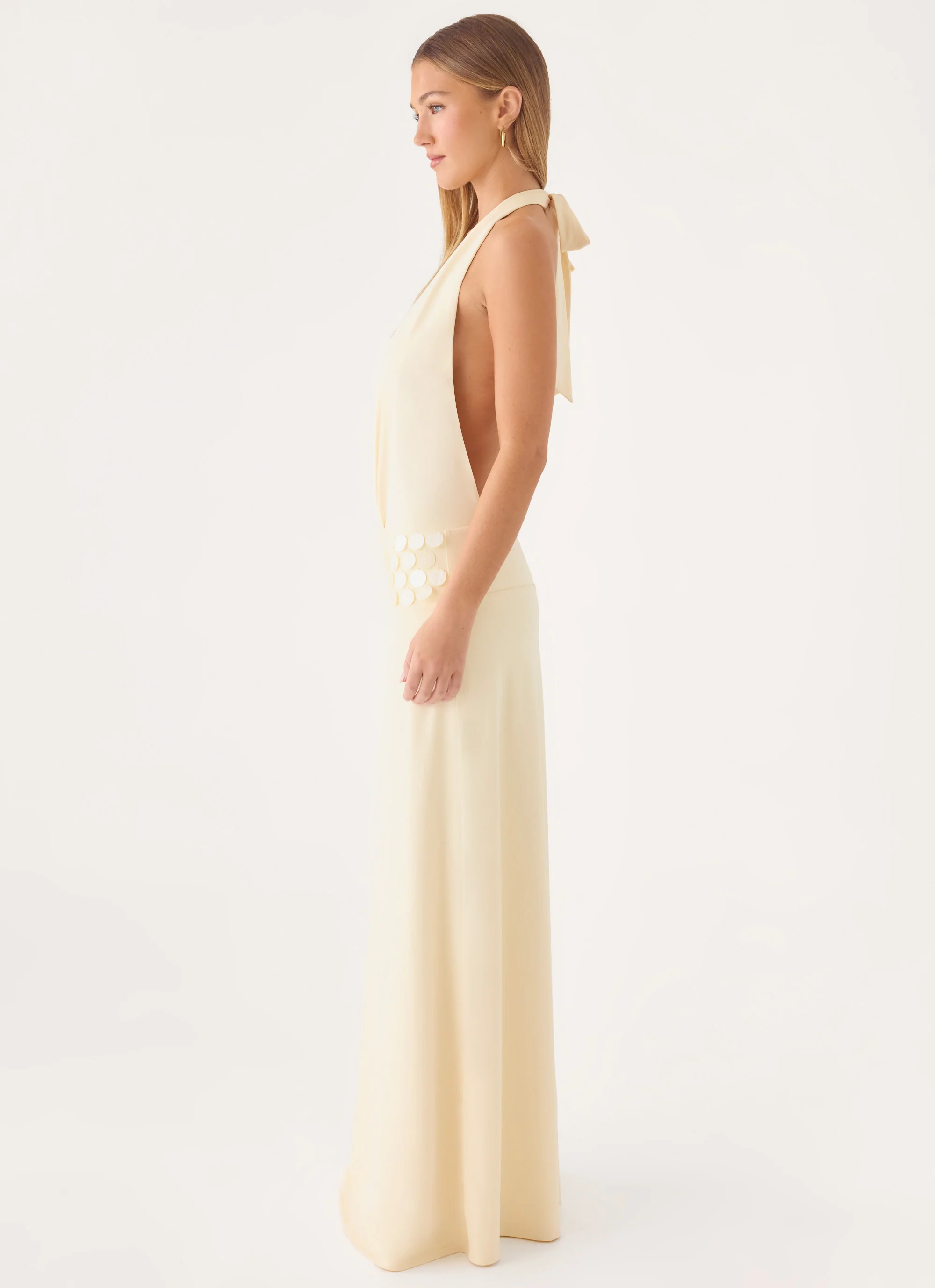 Kolisa Beaded Halter Maxi Dress - Cream - Image 3