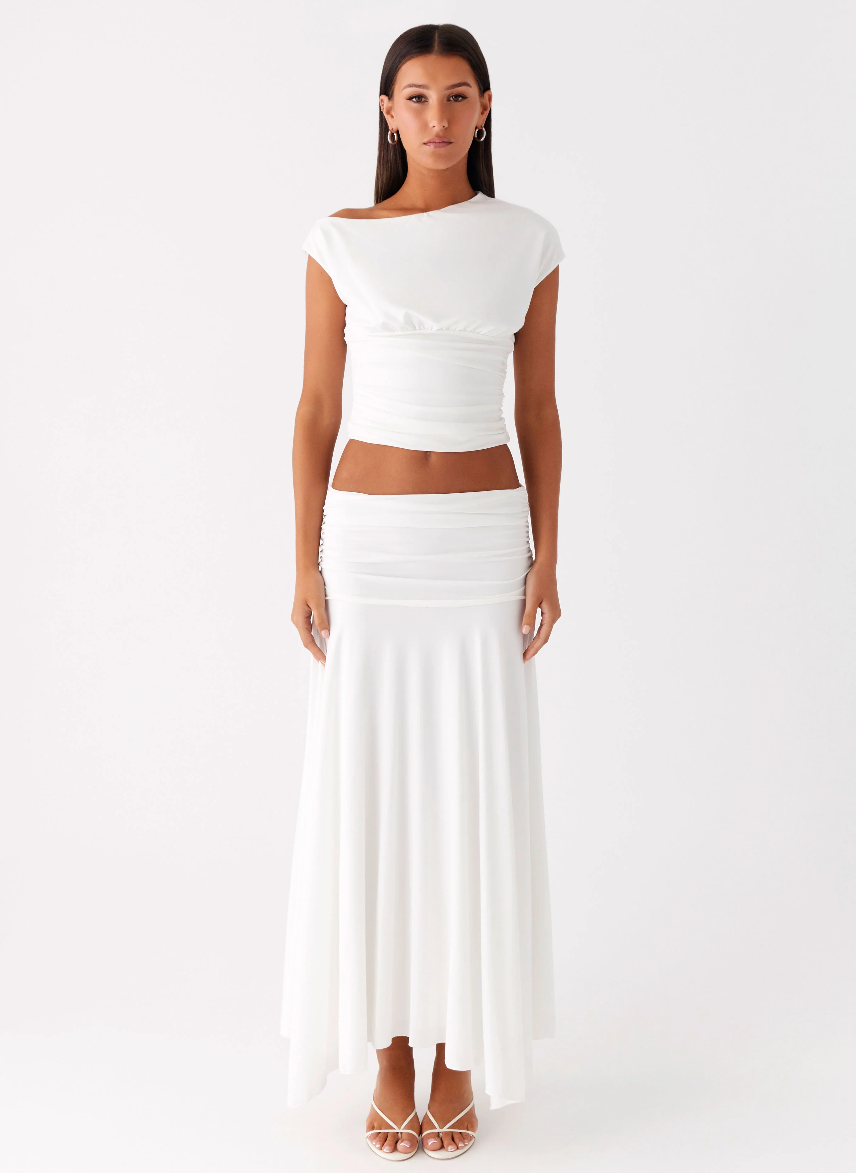 Liana Ruched Maxi Skirt - White - Image 2