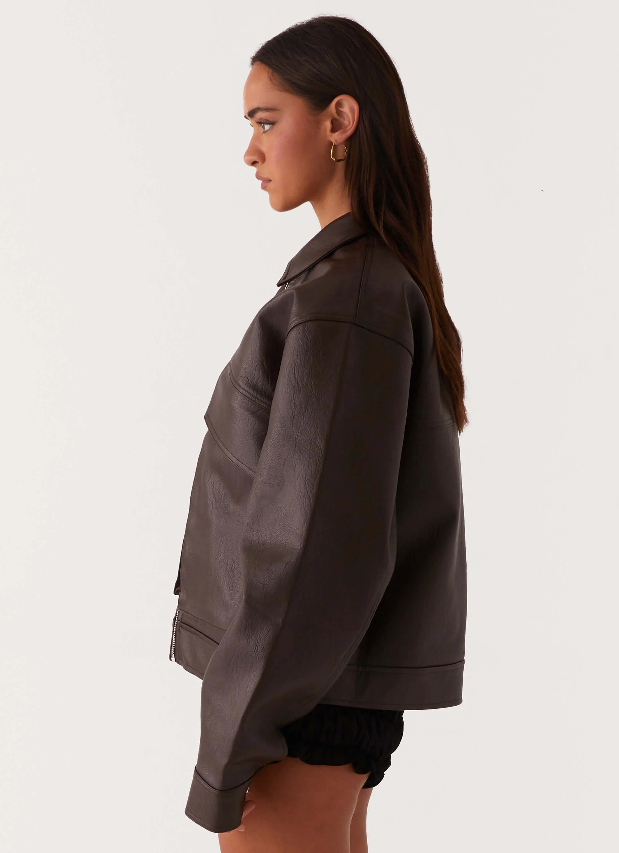 Lula Faux Leather Bomber Jacket - Chocolate - Image 6