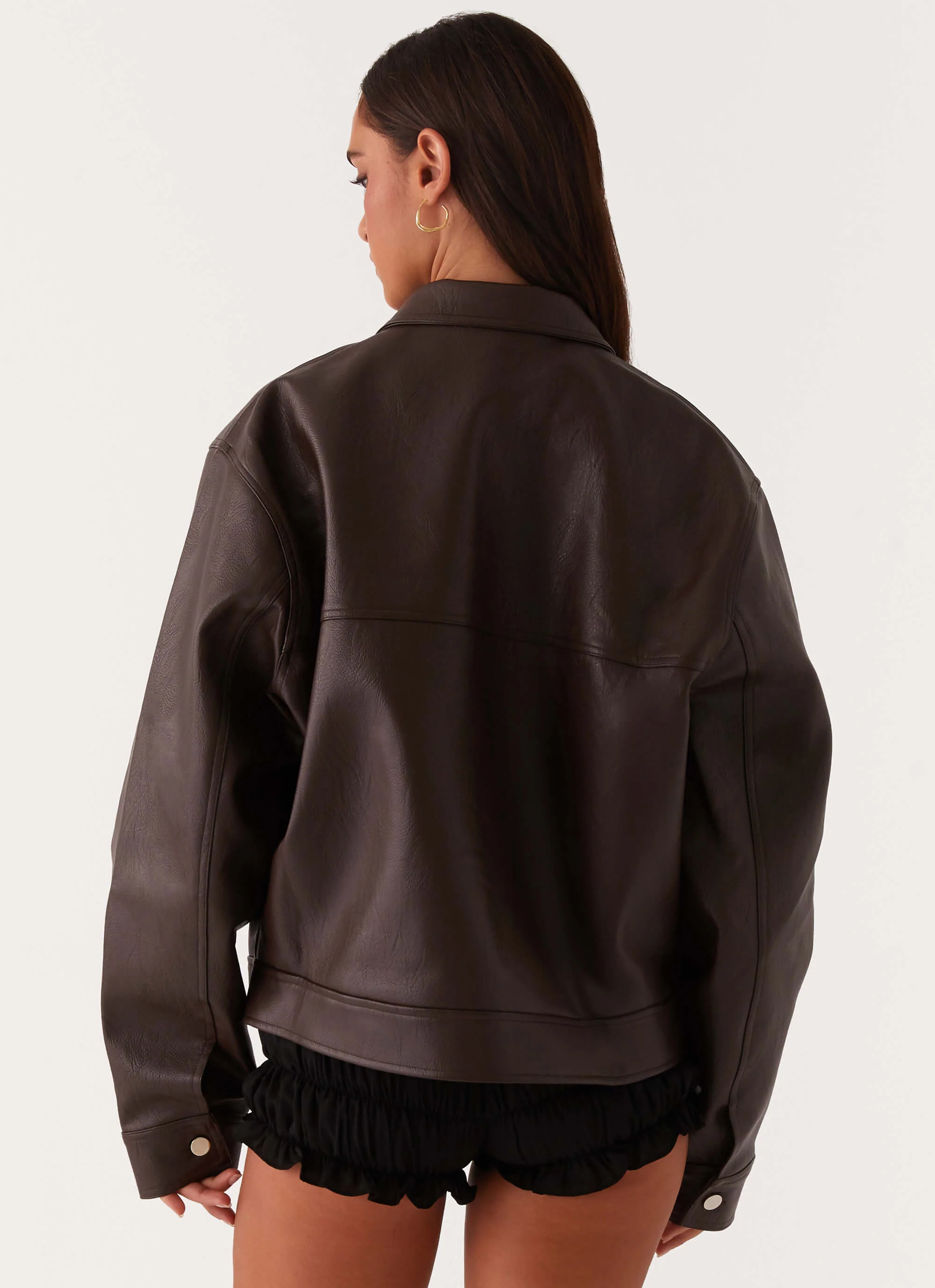 Lula Faux Leather Bomber Jacket - Chocolate - Image 7