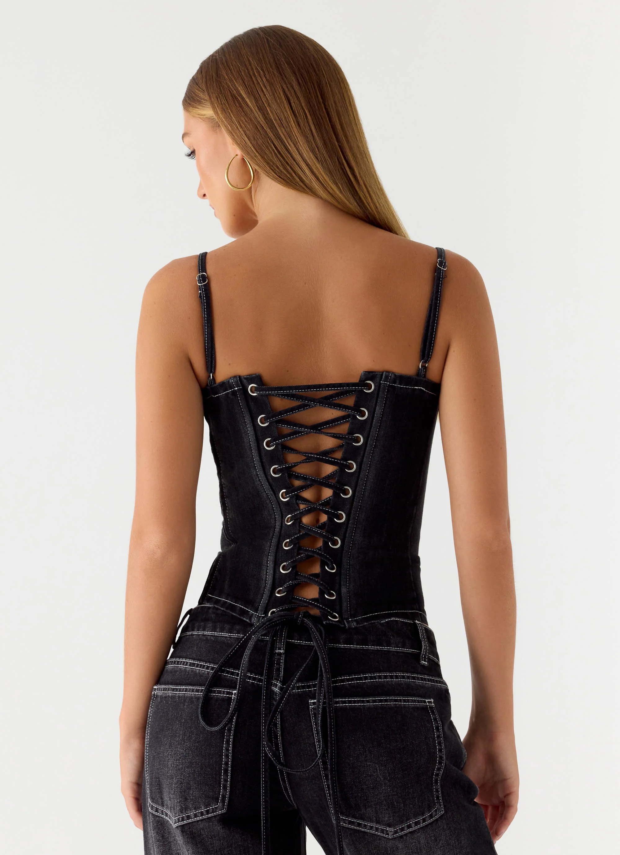 Nathan Denim Corset Top - Washed Black - Image 3