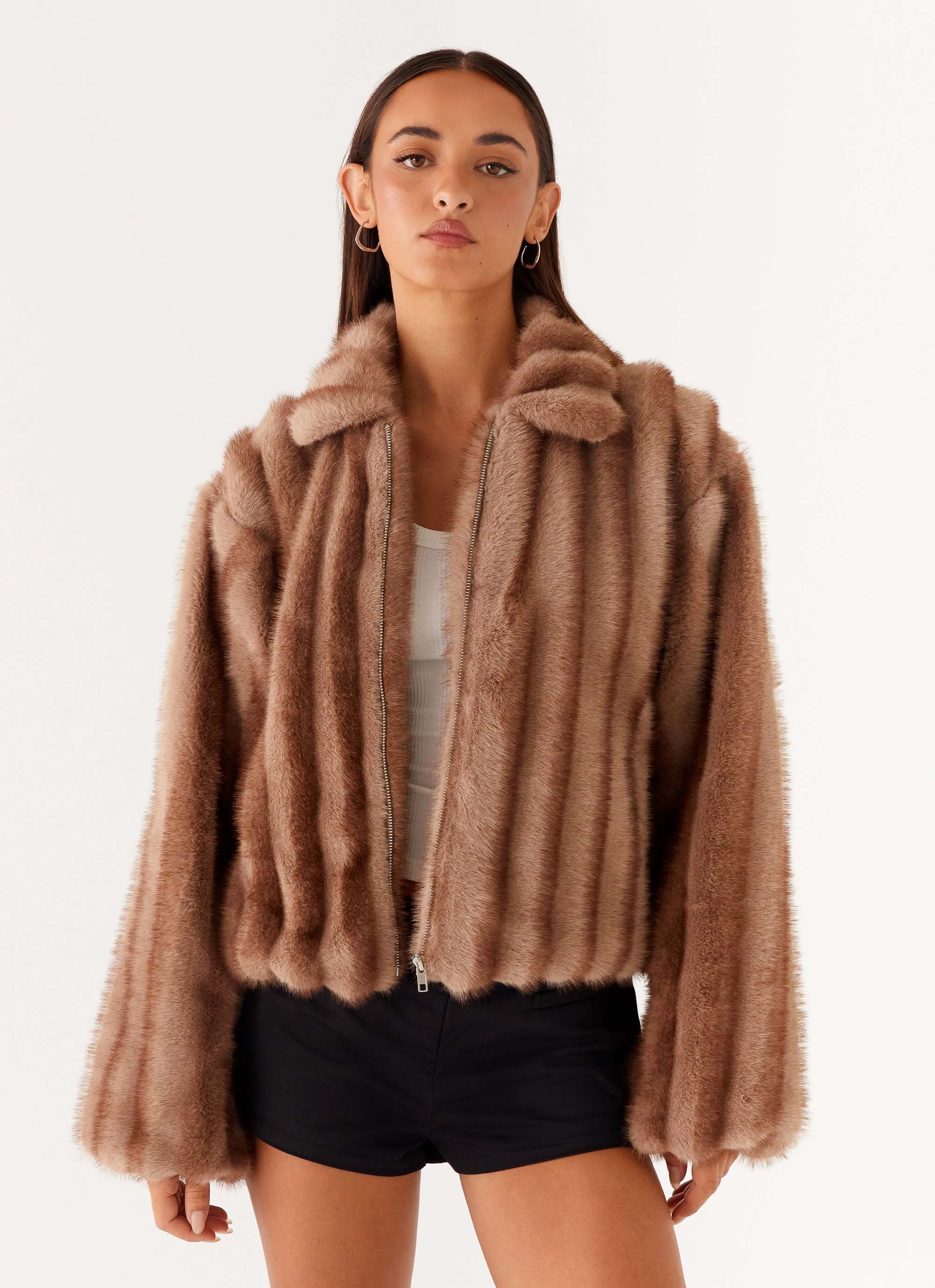 Naylor Faux Fur Jacket - Brown - Image 12