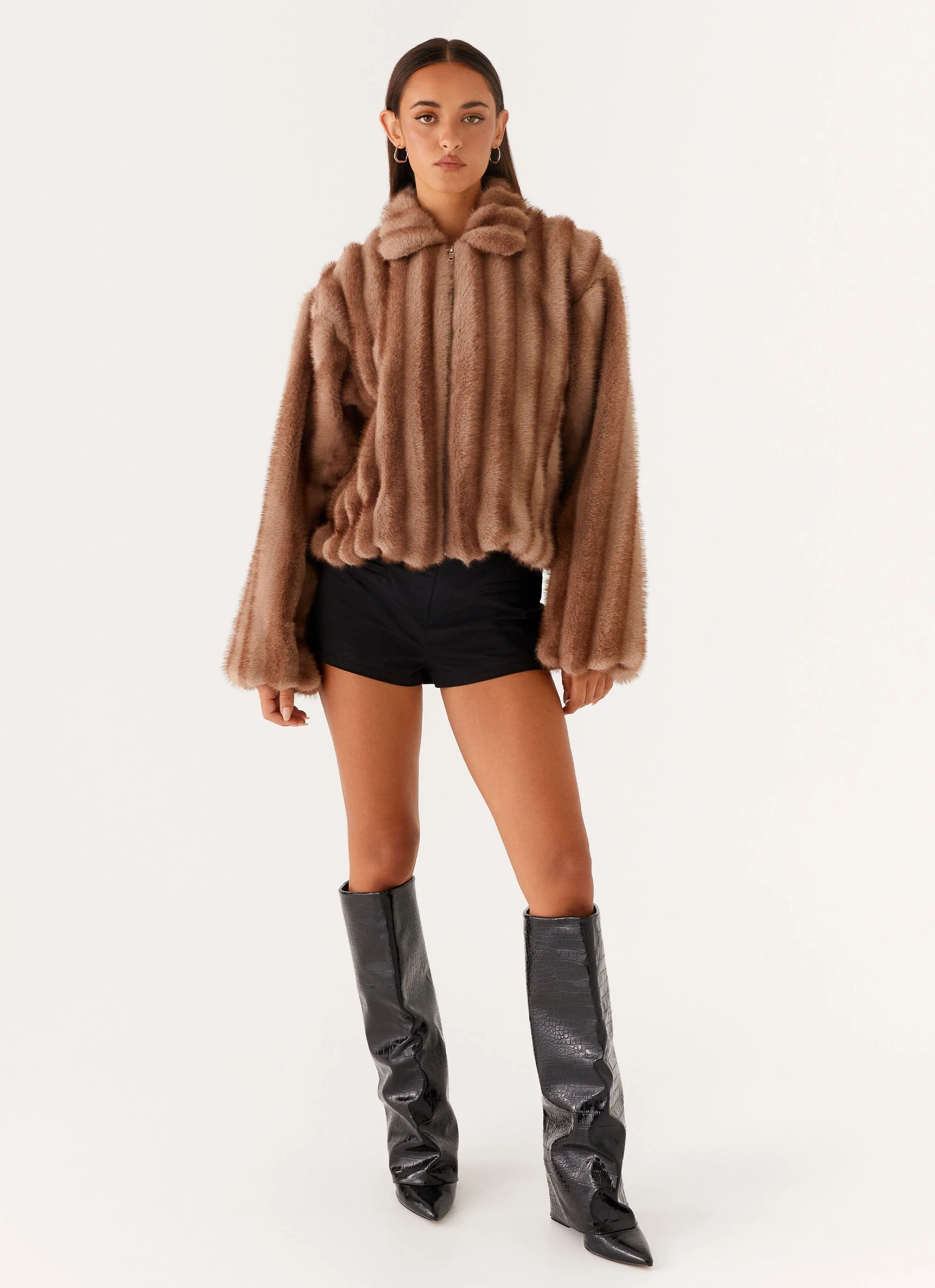 Naylor Faux Fur Jacket - Brown - Image 5