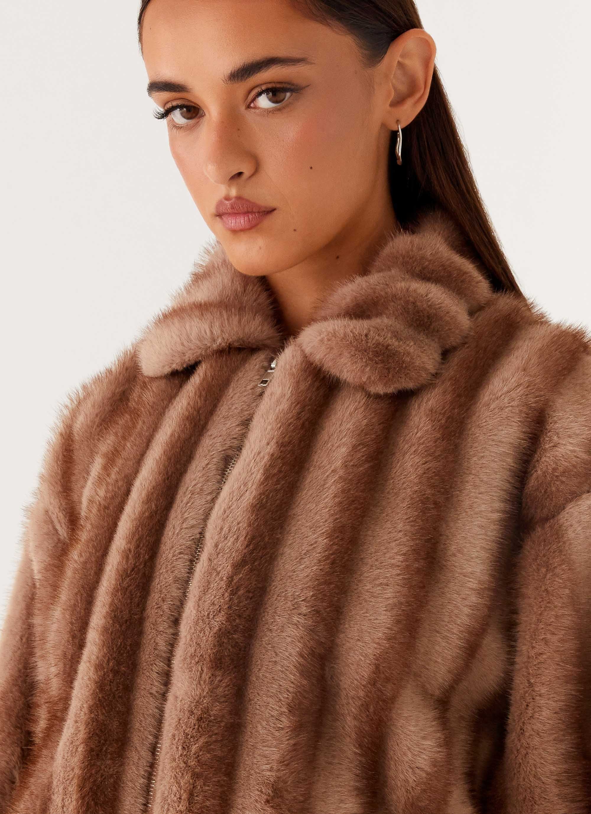 Naylor Faux Fur Jacket - Brown - Image 9