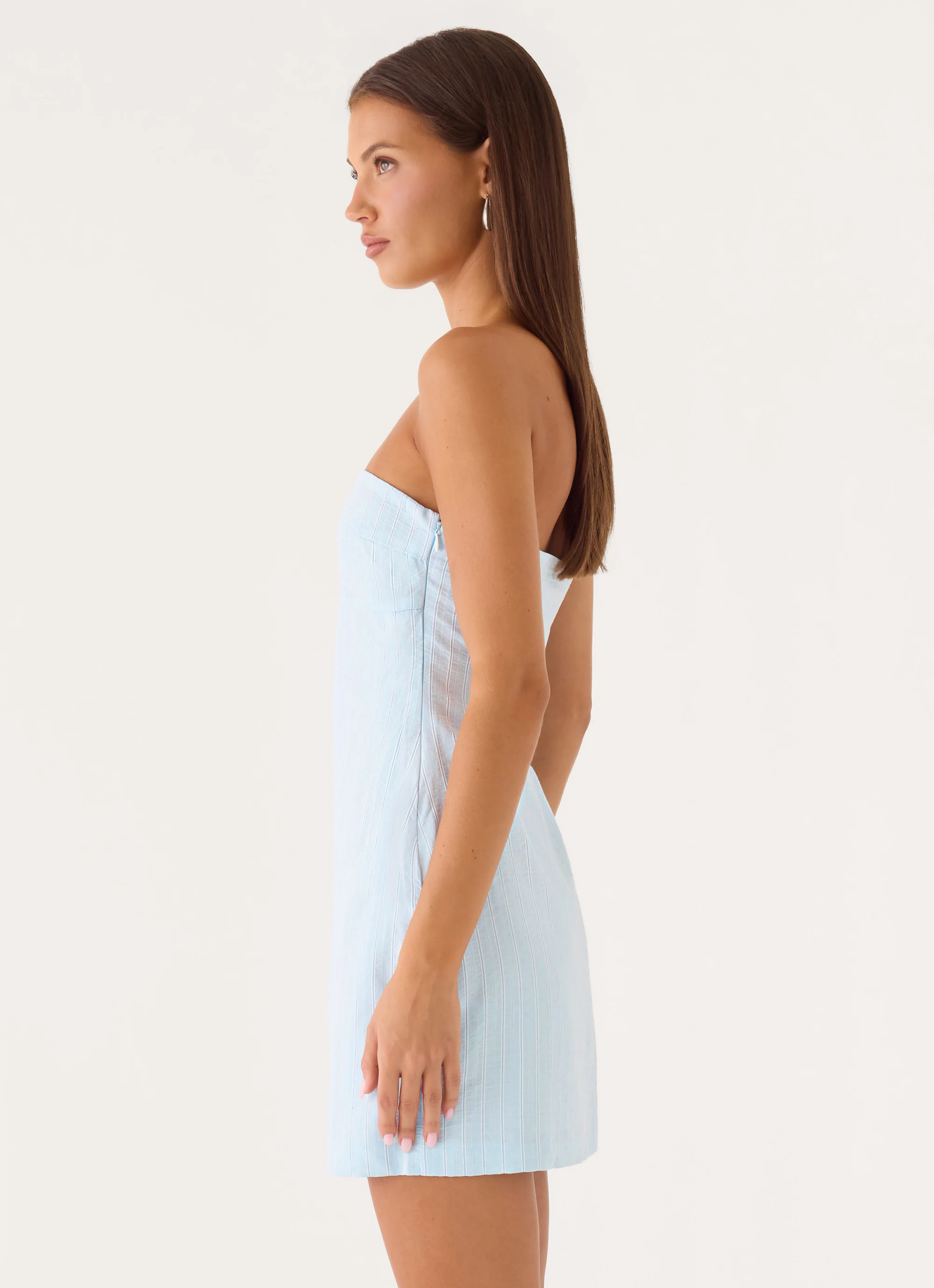Reinna Cotton Strapless Mini Dress - Baby Blue Stripe - Image 3