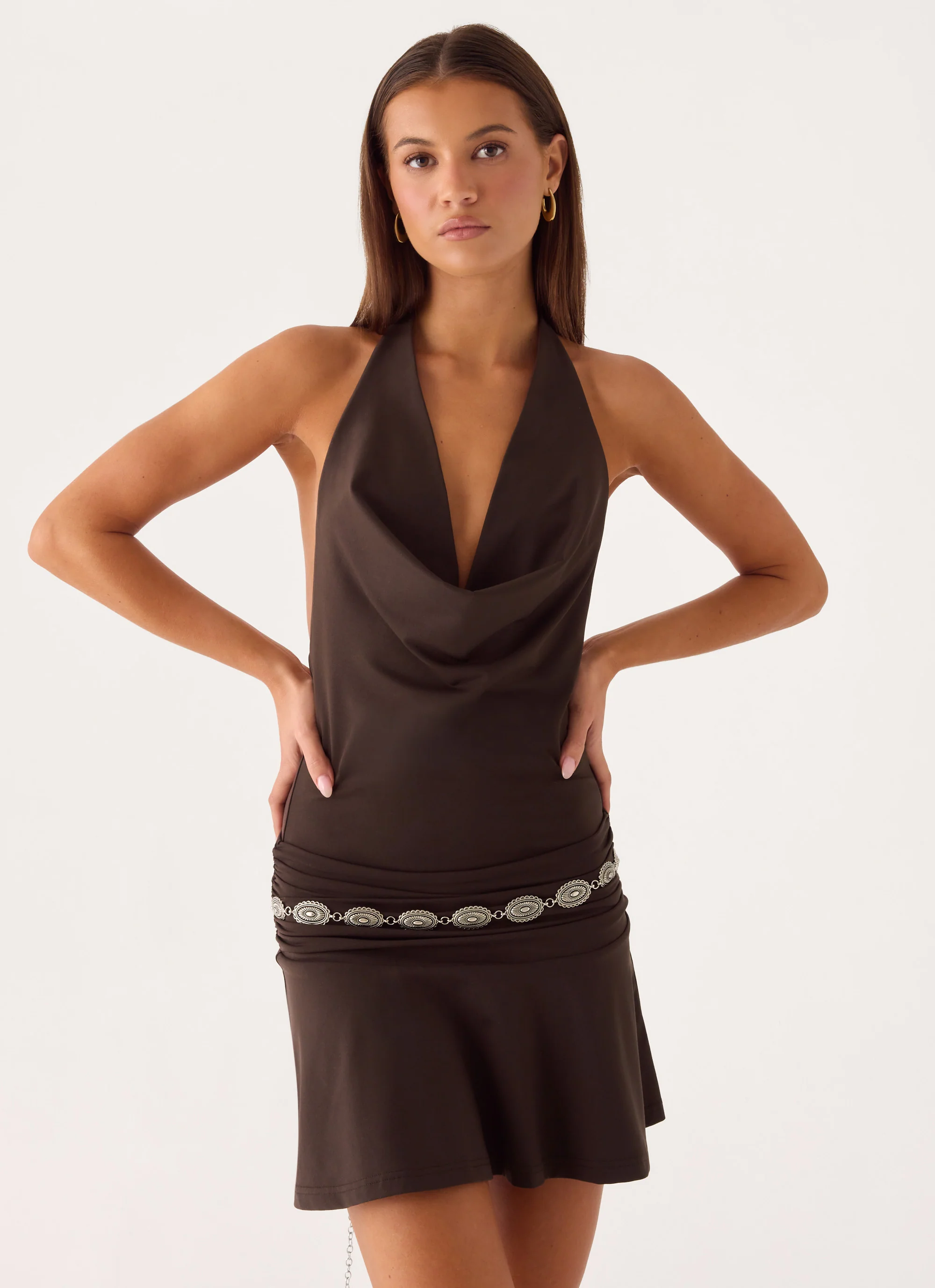 Rude Love Belt Mini Dress - Chocolate - Image 5
