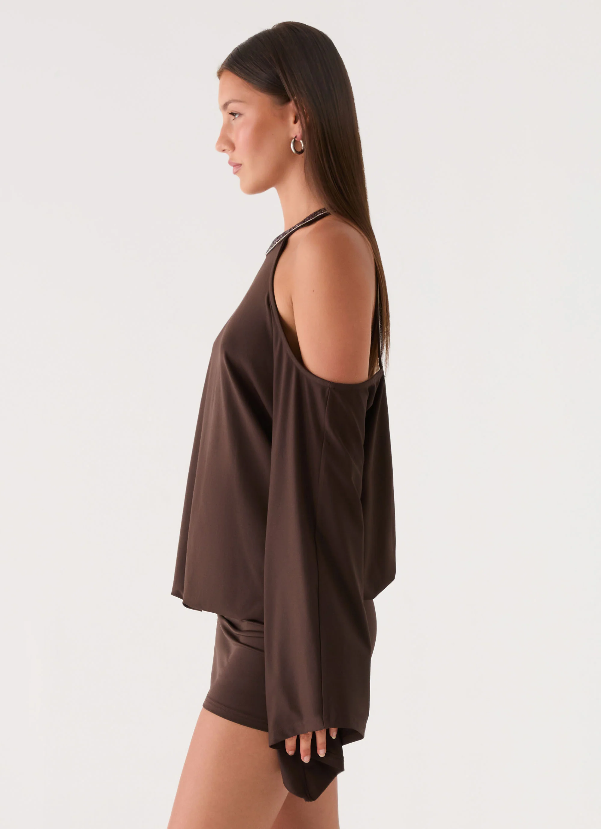 Sanah Long Sleeve Mini Dress - Chocolate - Image 3