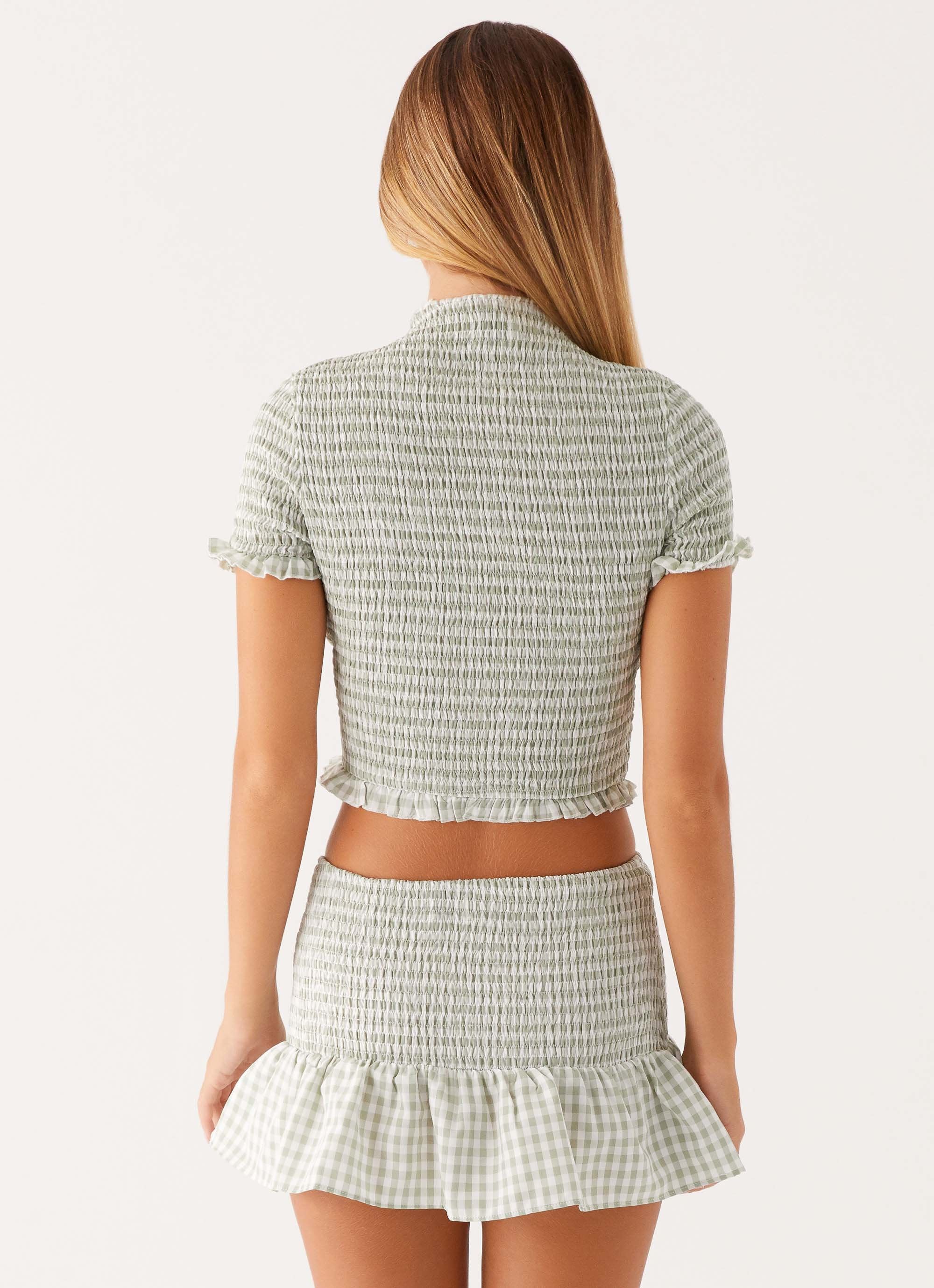 Sweetest Pie Mini Skirt - Sage Gingham - Image 5