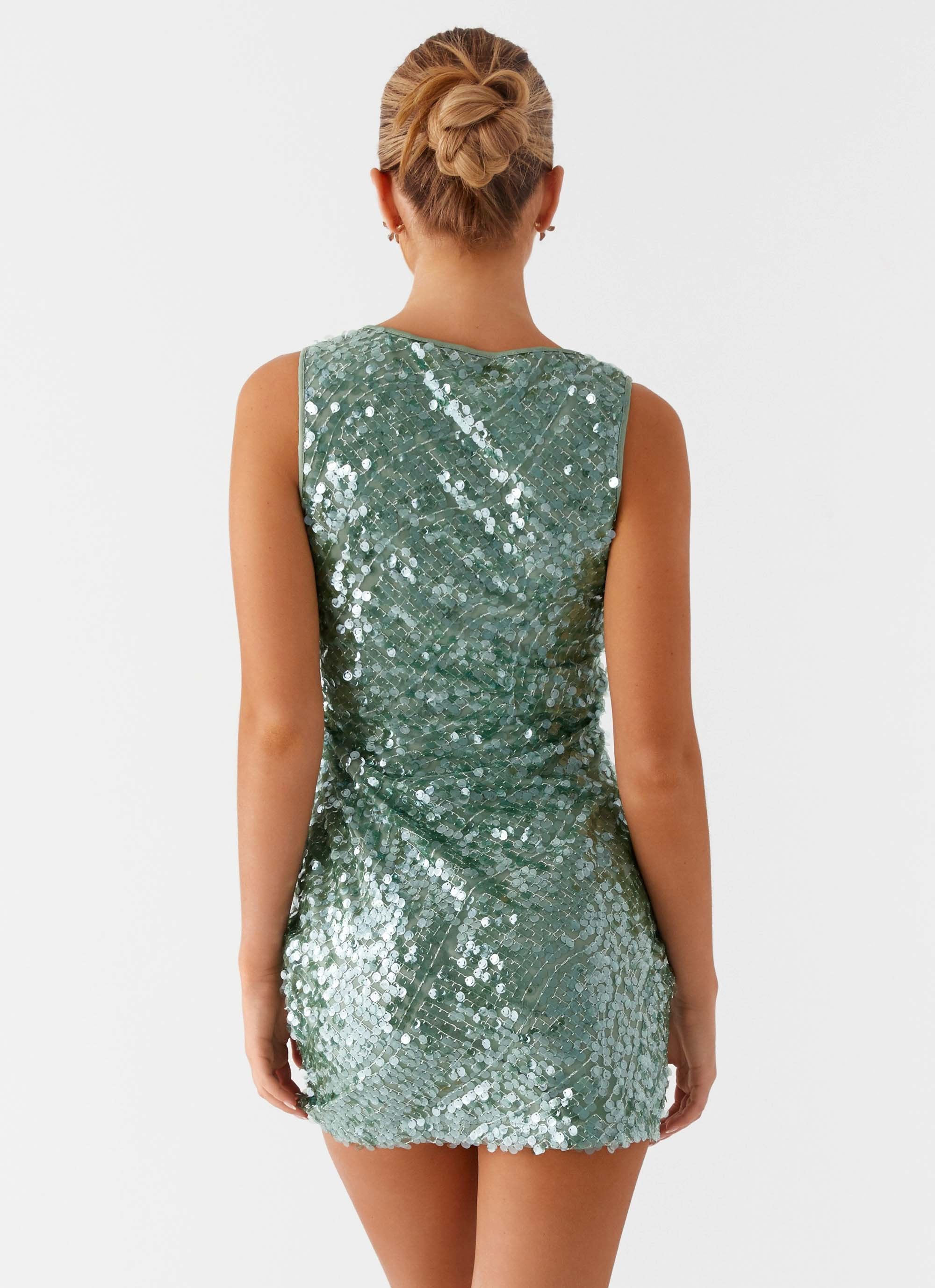 Tongue Tied Sequin Mini Dress - Mint - Image 6