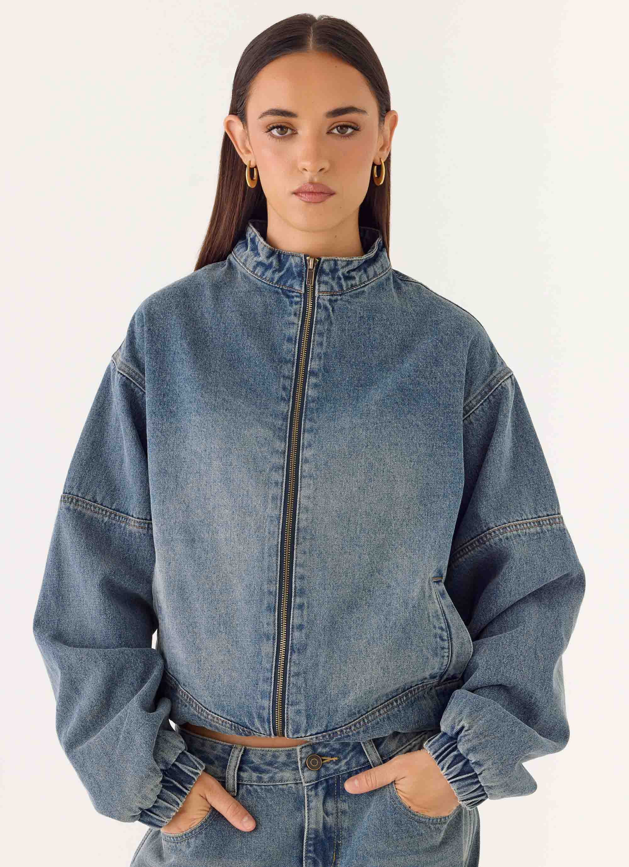 Waylon Denim Bomber Jacket - Mid Wash Blue - Image 5