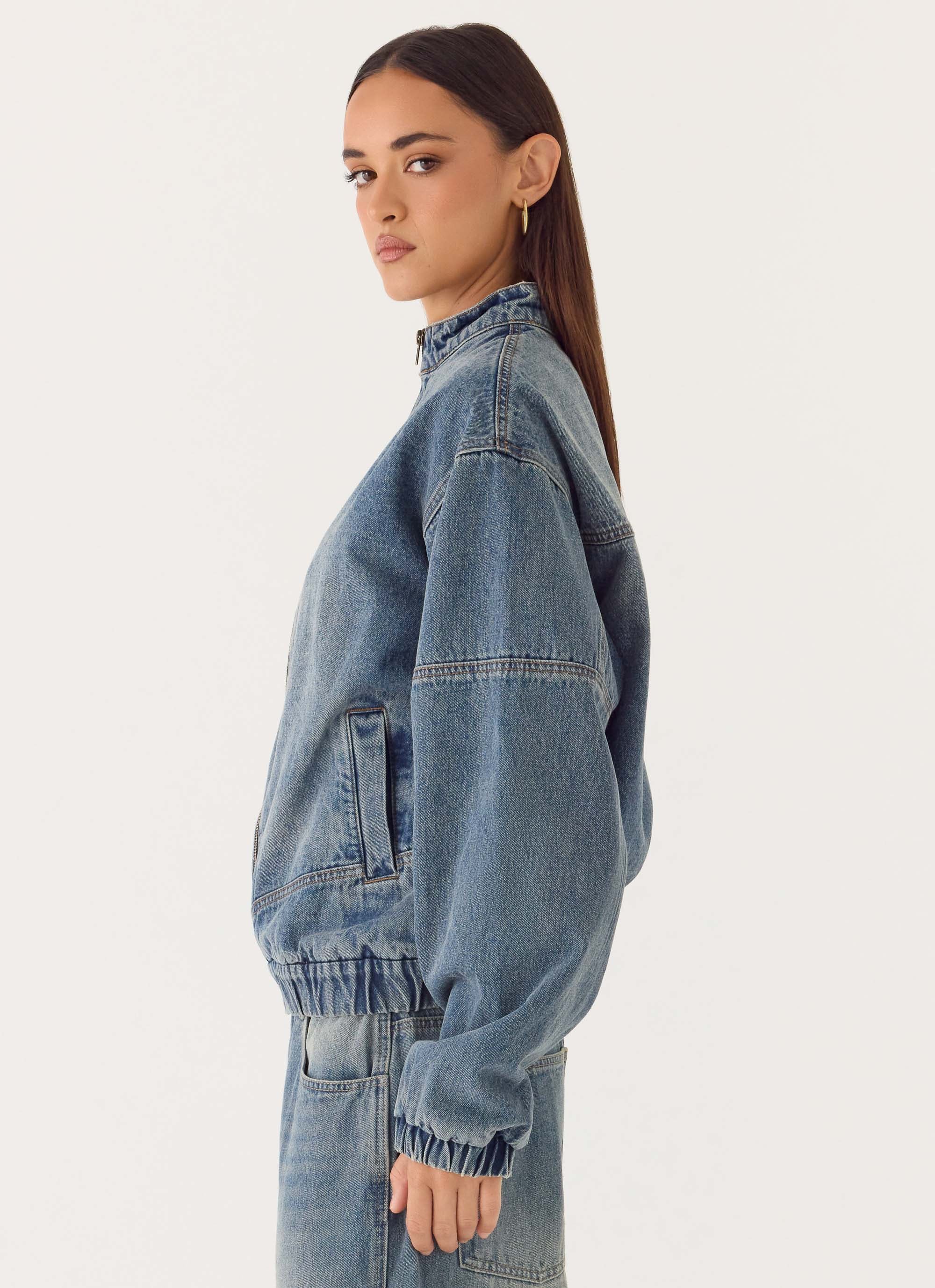 Waylon Denim Bomber Jacket - Mid Wash Blue - Image 6